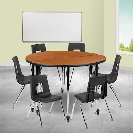 Flash Furniture Mobile 47.5" Circle Wave Oak Table Set-16" Chairs XU-GRP-16CH-A48-HCIRC-OAK-T-A-CAS-GG